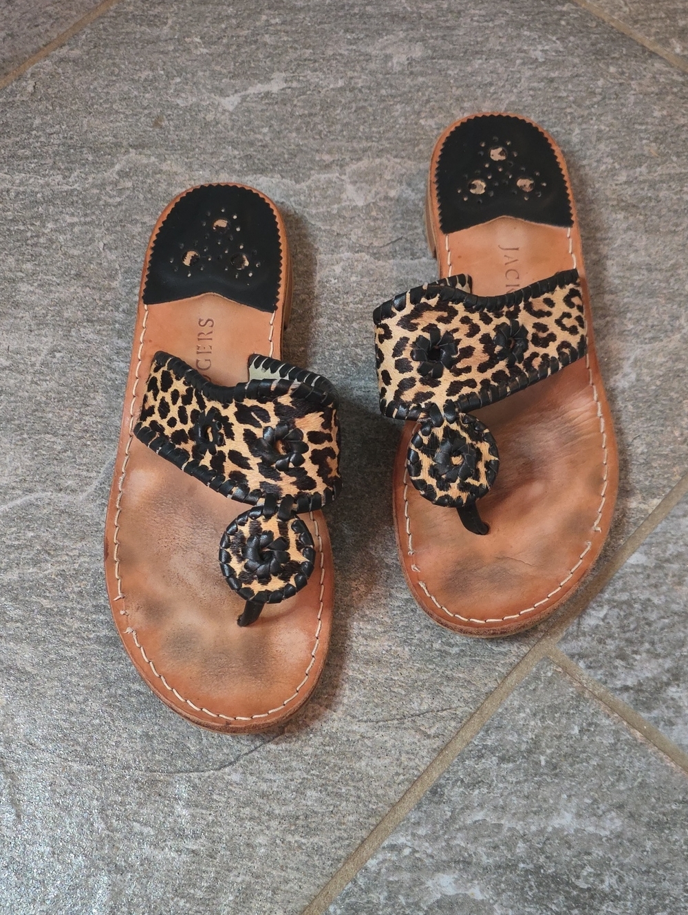Jack Rogers Leopard Print Leather Sandals - Size 9M